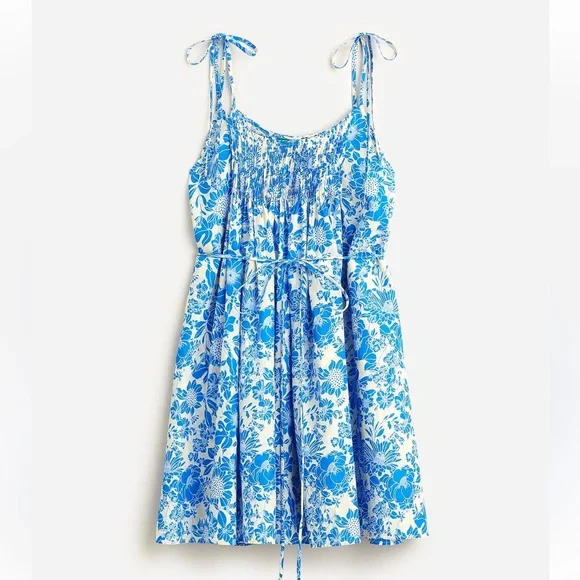 J. Crew  Halter Cross-back Cotton Voile Cover-up Dress In Blue Floral Size M - Picture 2 of 7